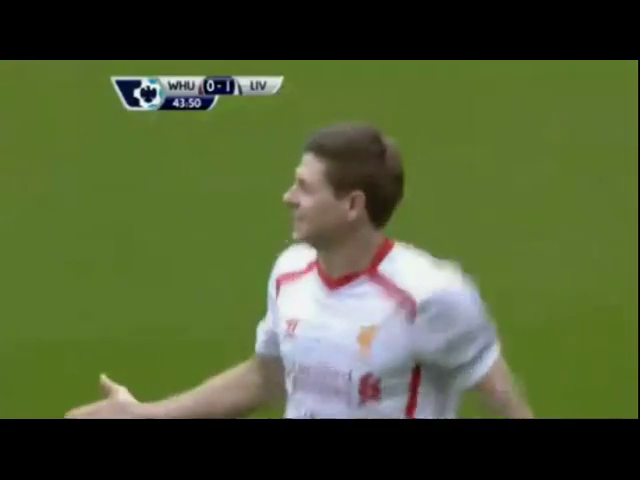West Ham United 1-2 Liverpool - Golo de S. Gerrard (44min)