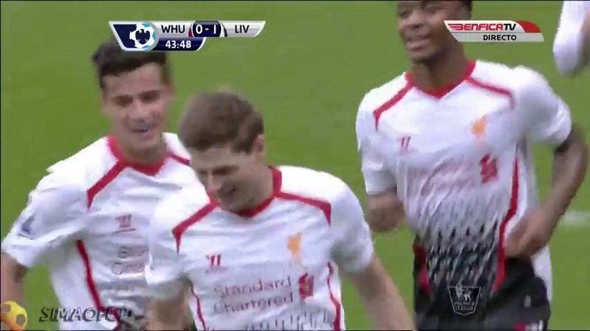 West Ham 1-2 Liverpool - Goal by S. Gerrard (44')